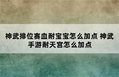 神武排位赛血耐宝宝怎么加点 神武手游耐天宫怎么加点